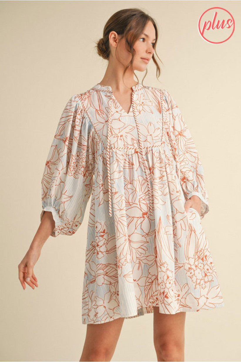 PLUS Toffee Patterned 3/4 sleeve dress