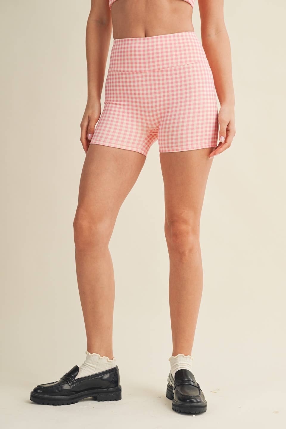 Pink Gingham Print Biker Shorts (1/2 Set)