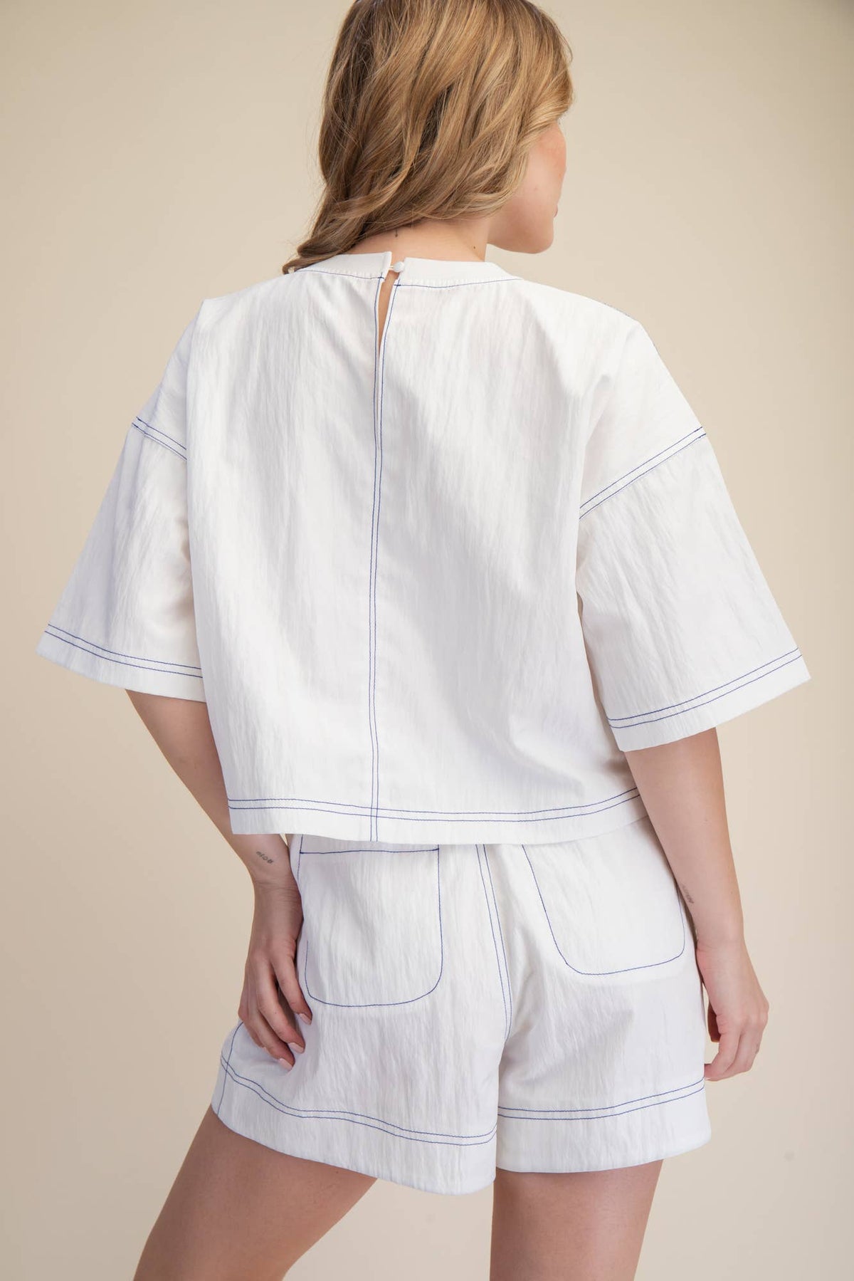 Round Neck Oversized Stitch Detail Crop Top