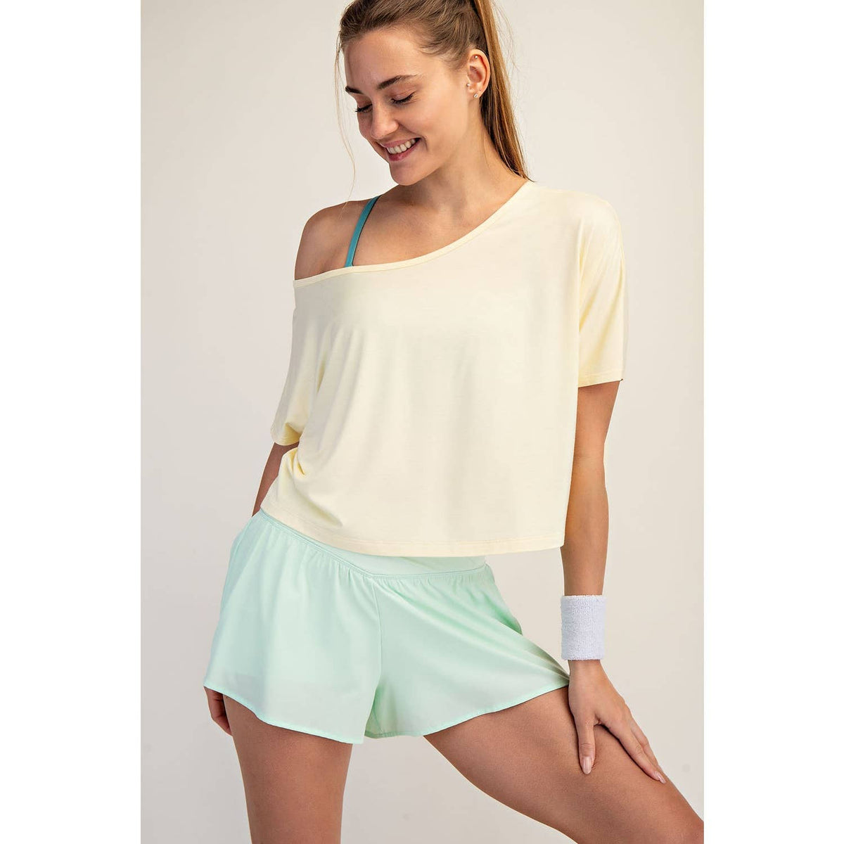 Yellow VISCOSE MODAL CROPPED OFF SHOULDER TOP