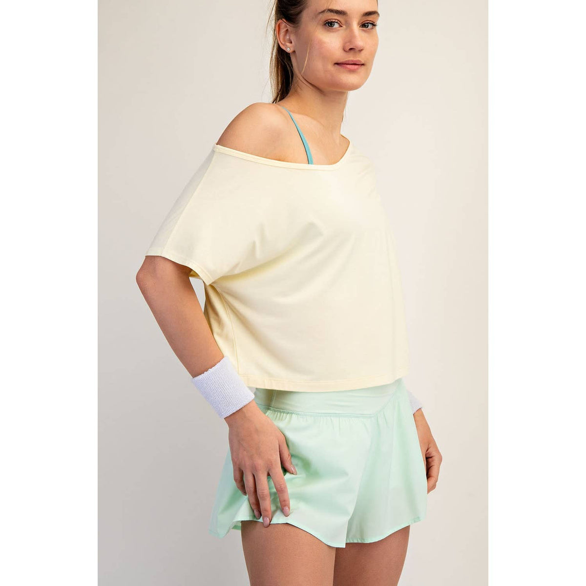 Yellow VISCOSE MODAL CROPPED OFF SHOULDER TOP