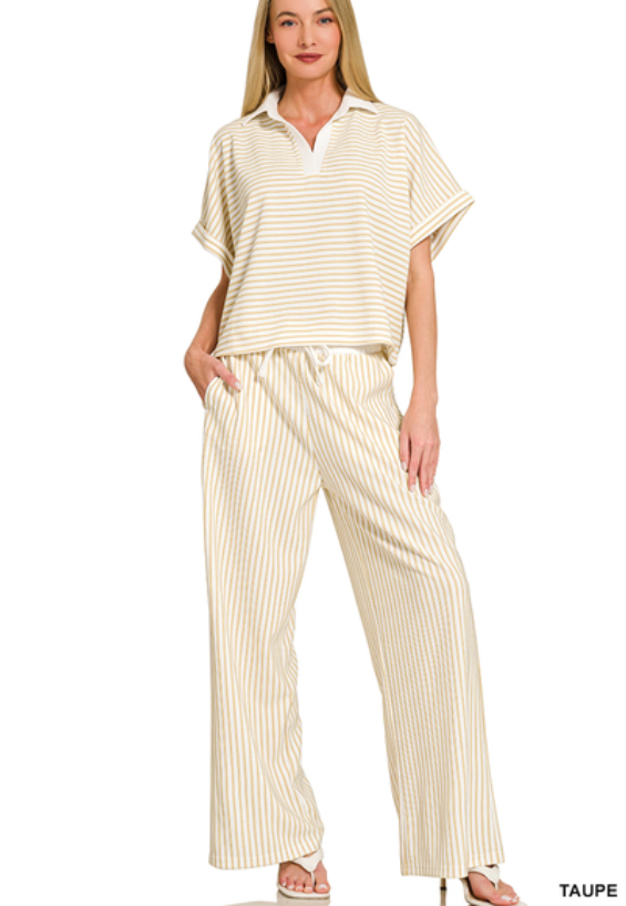 Taupe V-neck pants set