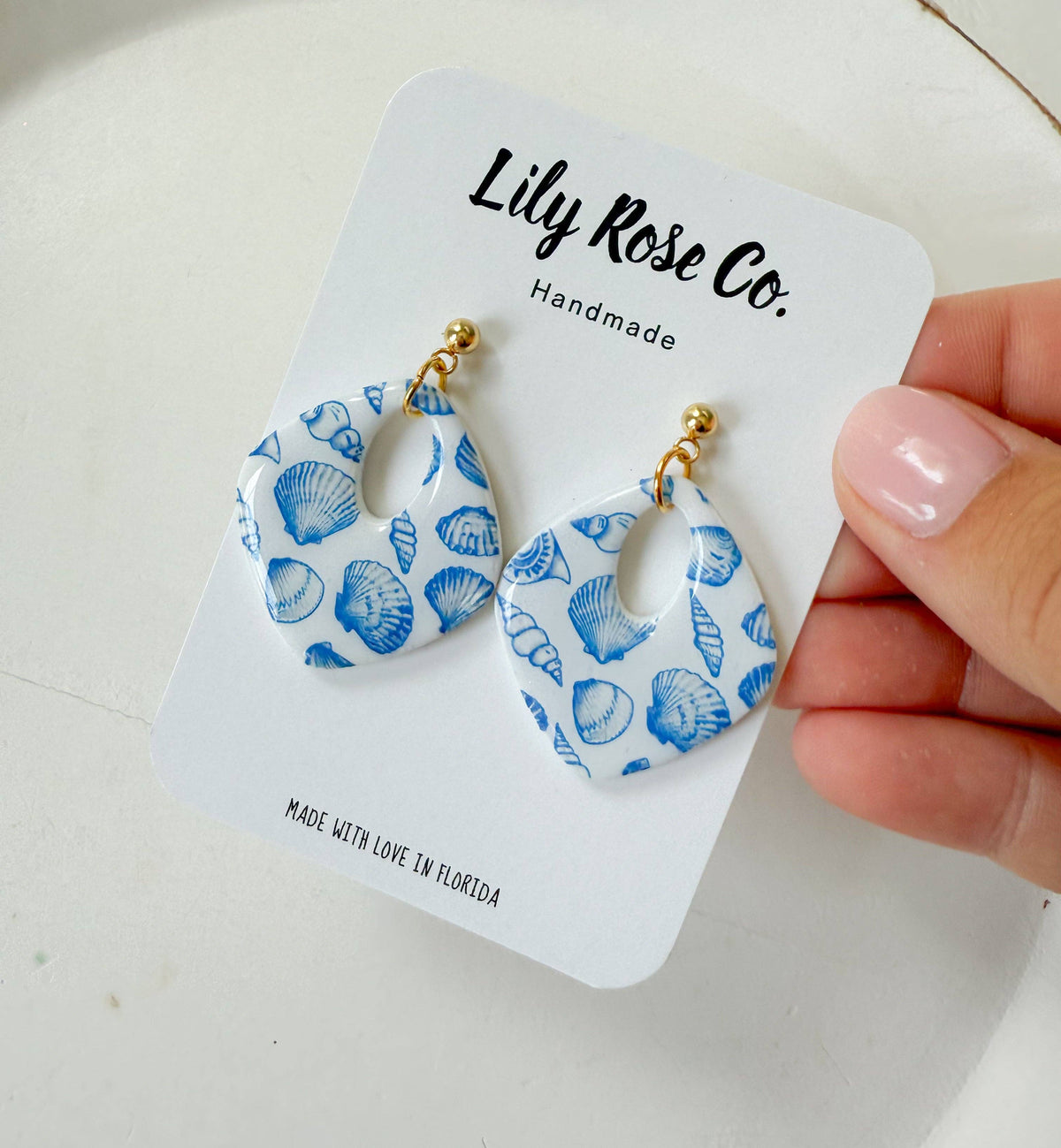 Blue Shell Print Earrings / Clay earrings / Women’s Earring