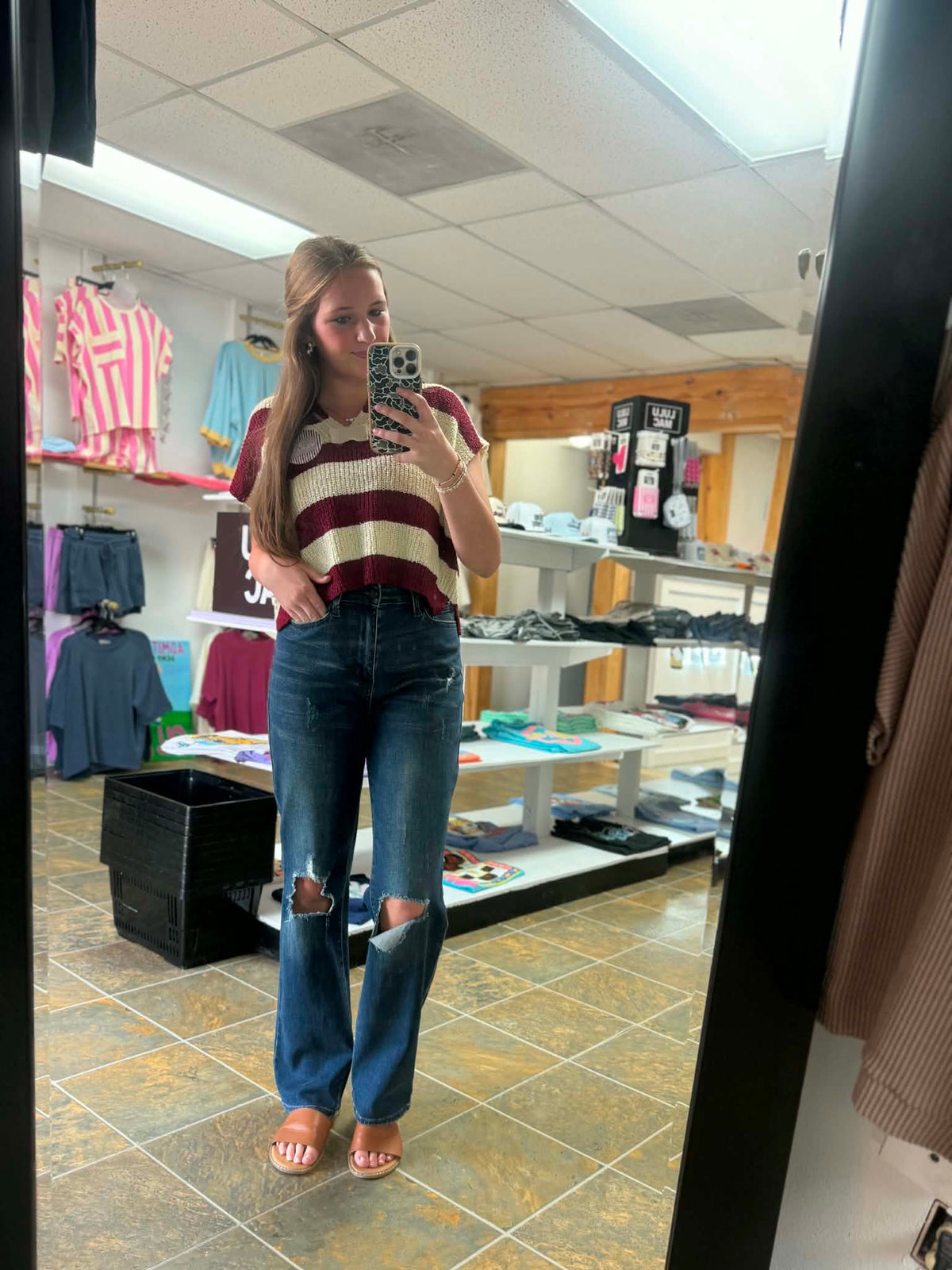 Cabernet/Cream Striped Sweater