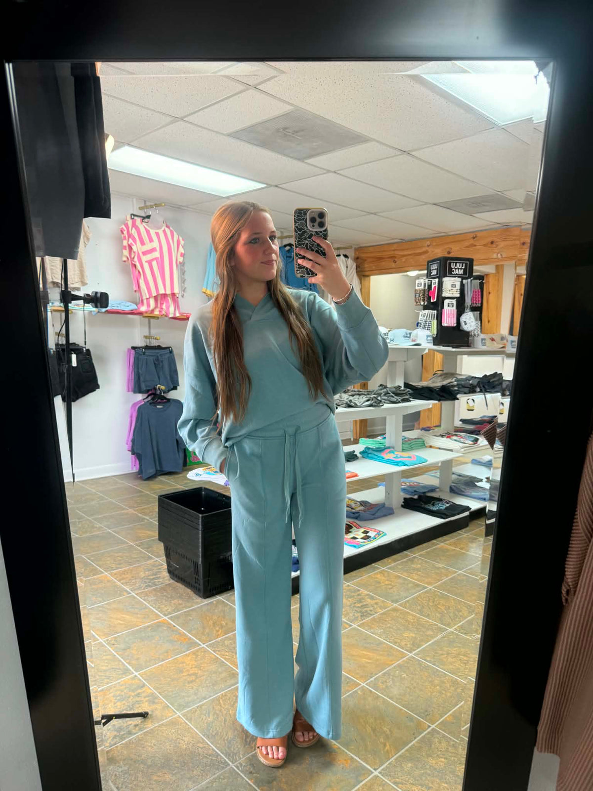 Blue Grey split neck top with pant set