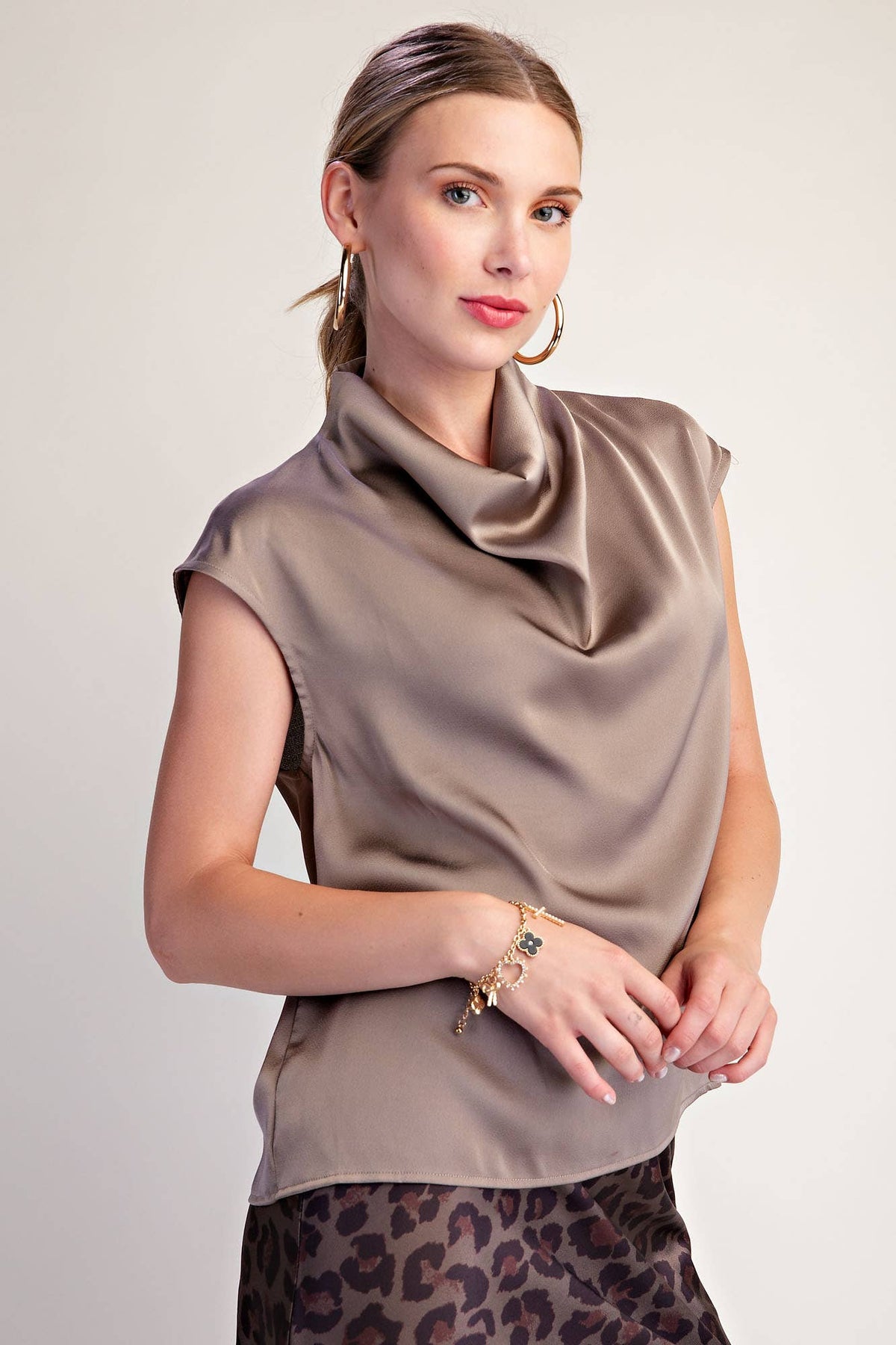 Cowl Neck  Sleeveless Satin Top