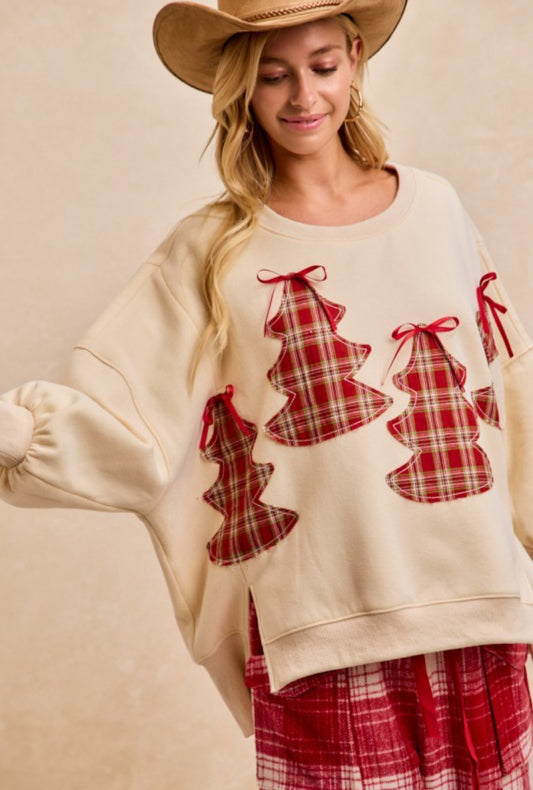 Plaid tree patches top