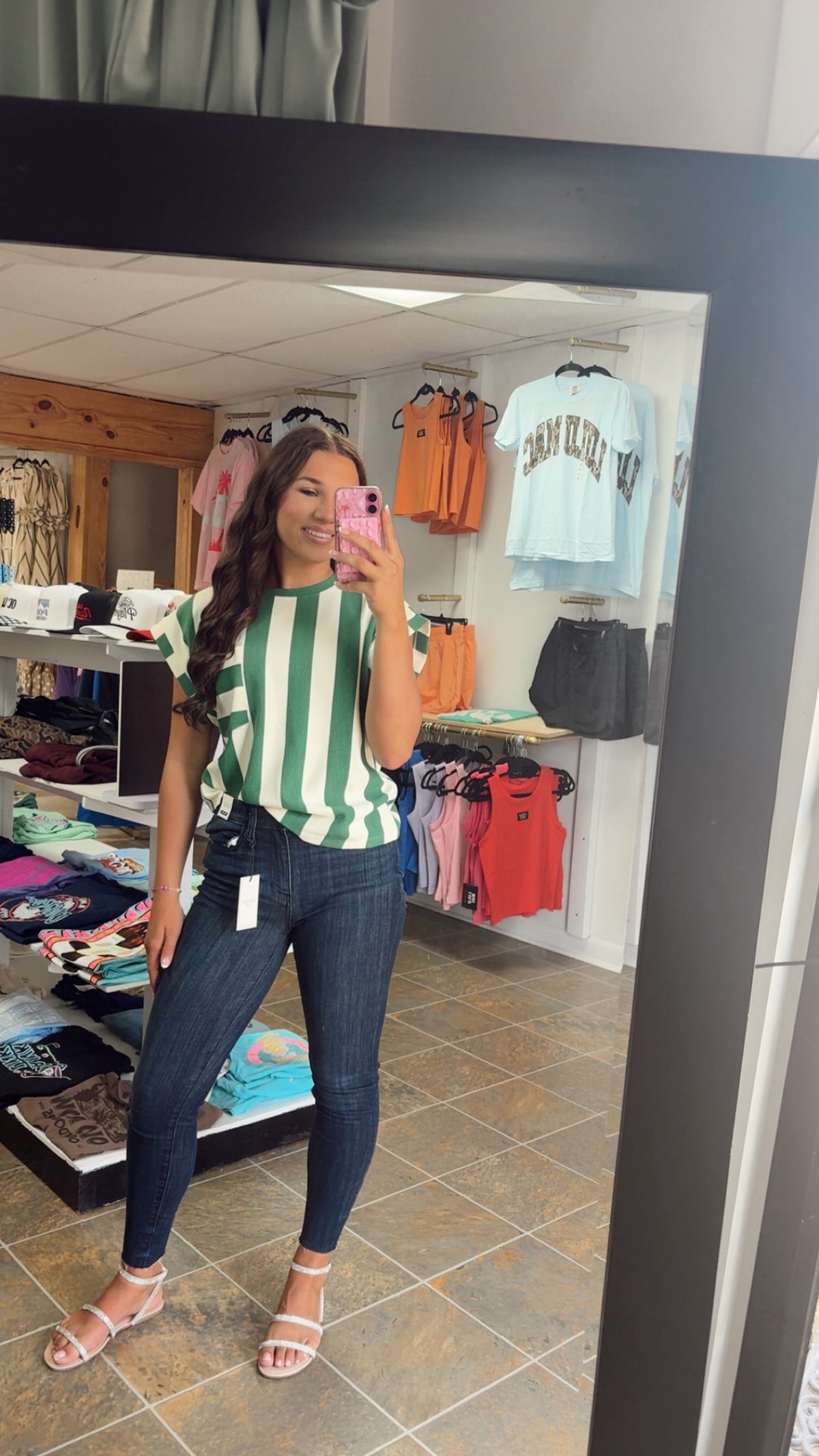 Round Neck Pocket Stripe Top