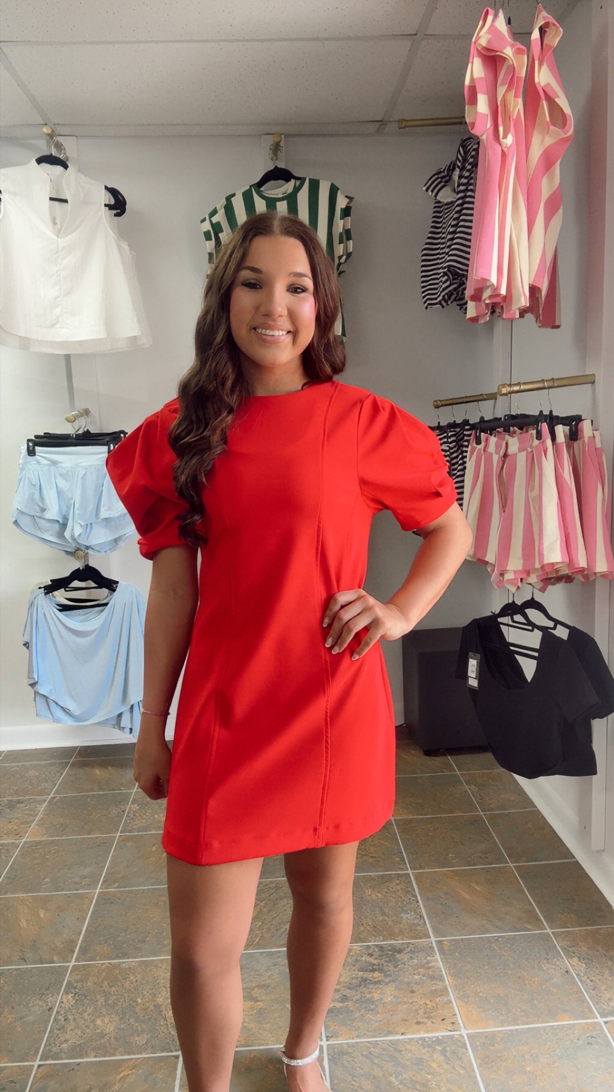 Round Neck Balloon Sleeve Mini Dress