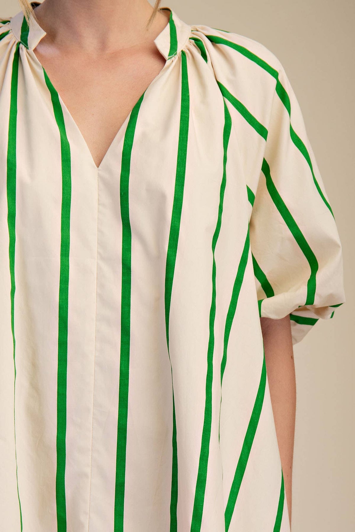 Puff-Sleeve Stripe Mini Shift Dress