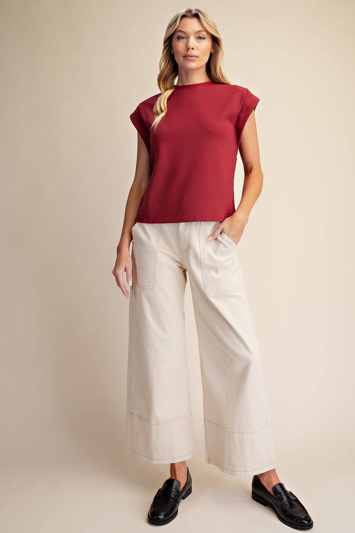 Round Neck Drop Shoulder Pullover Top