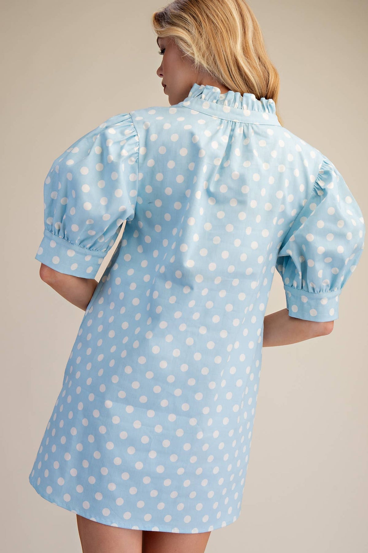 Ruffle V-Neck Puff Sleeve Polka Dot Mini Dress