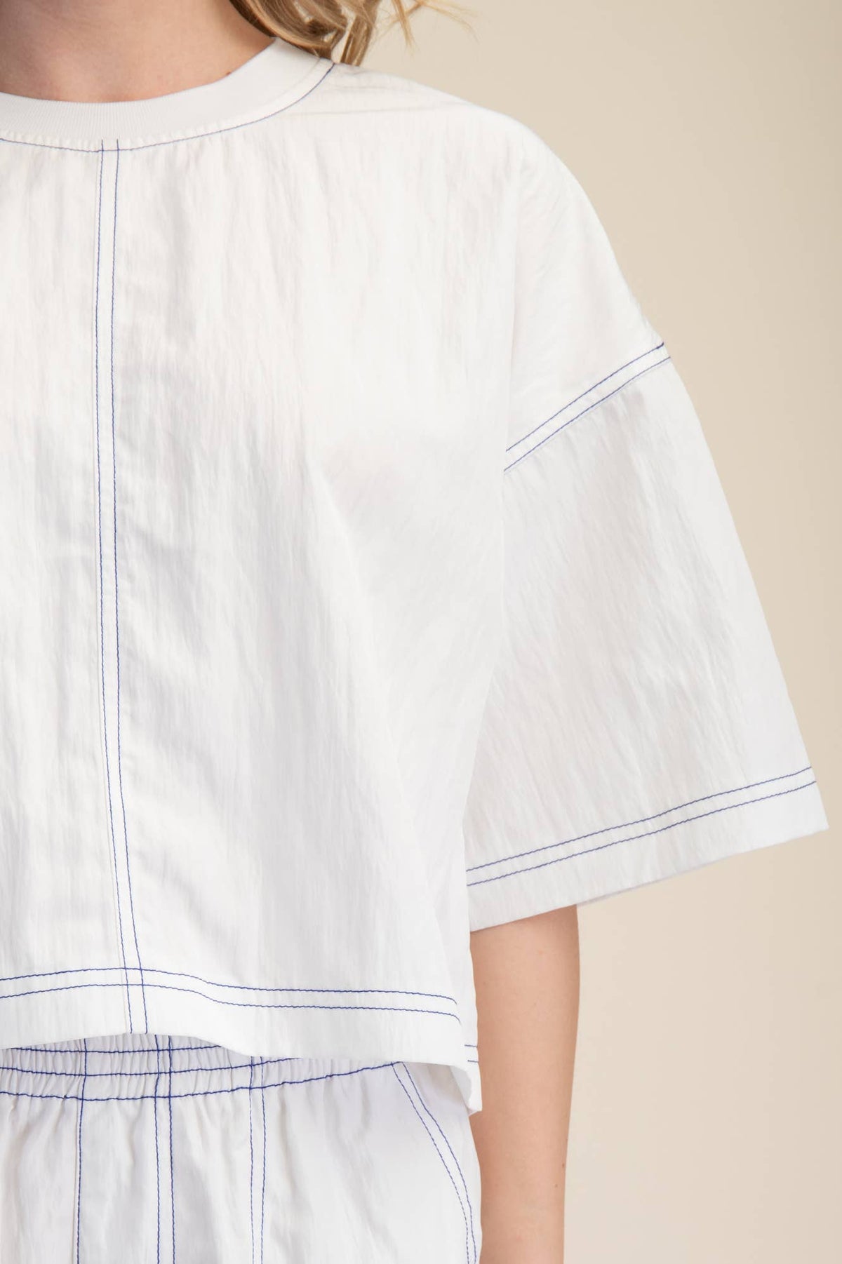 Round Neck Oversized Stitch Detail Crop Top