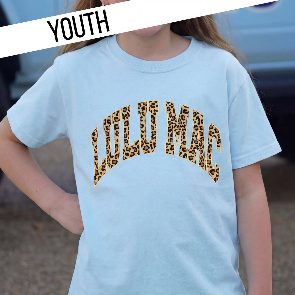 Lulu Mac Leopard Chambray  Youth Comfort Colors Tee