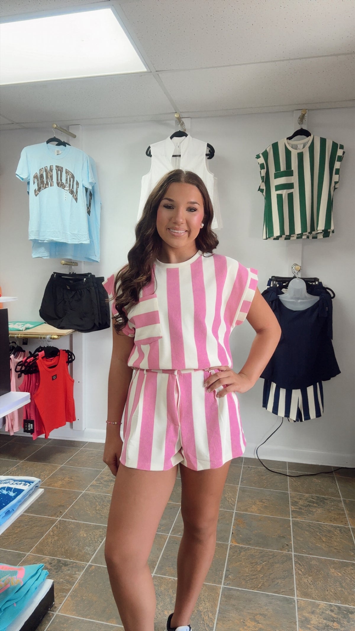 Pink High Waist Striped Stretch Shorts (1/2 Set)