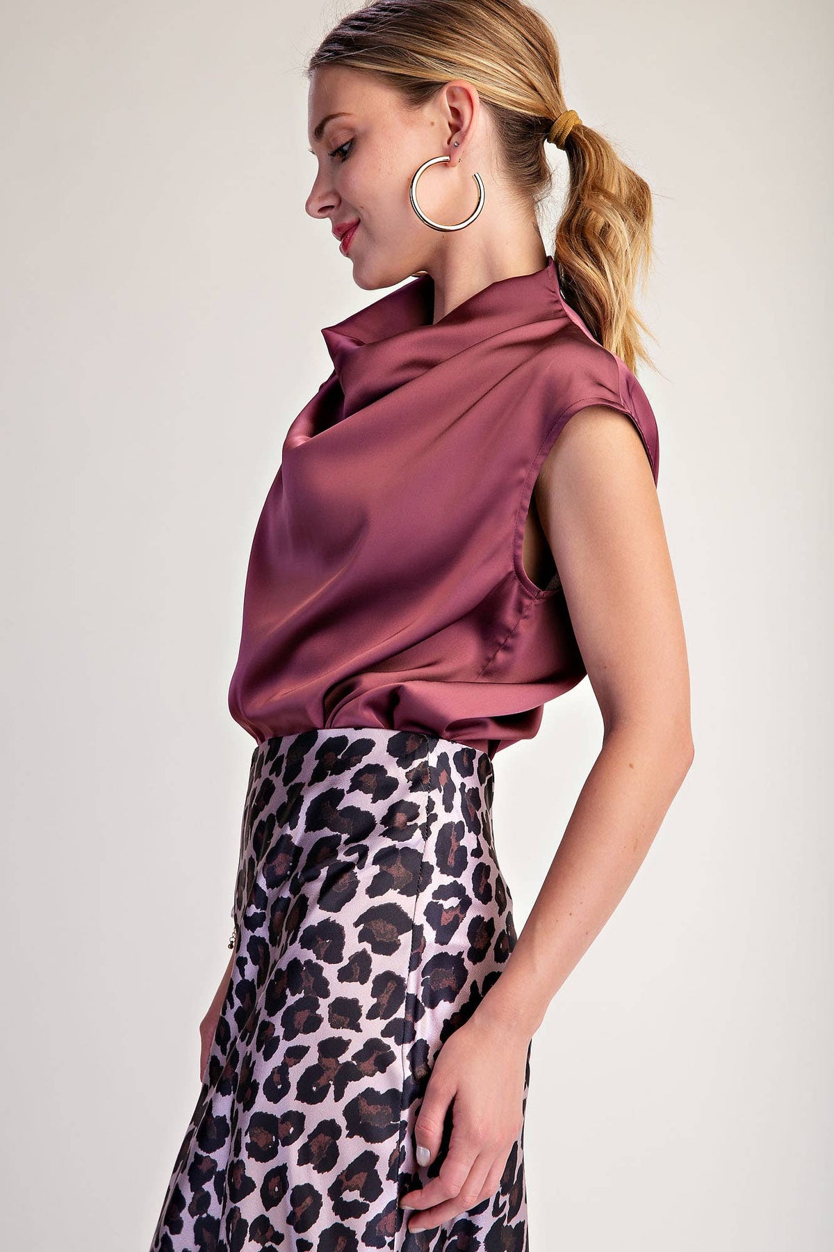 Cowl Neck  Sleeveless Satin Top