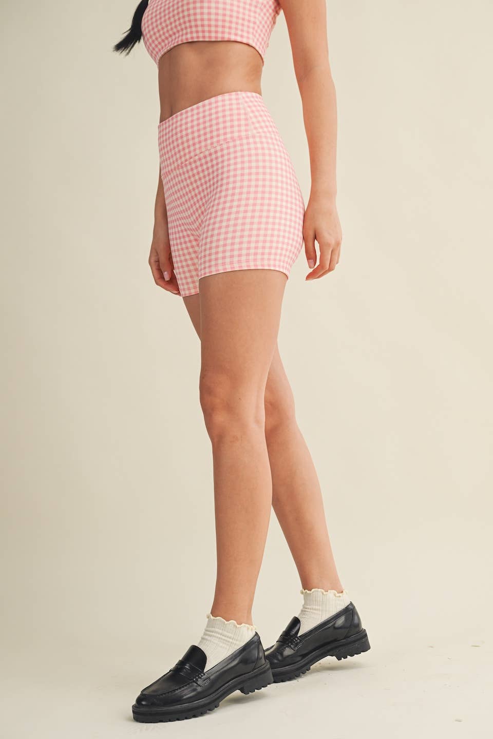 Pink Gingham Print Biker Shorts (1/2 Set)
