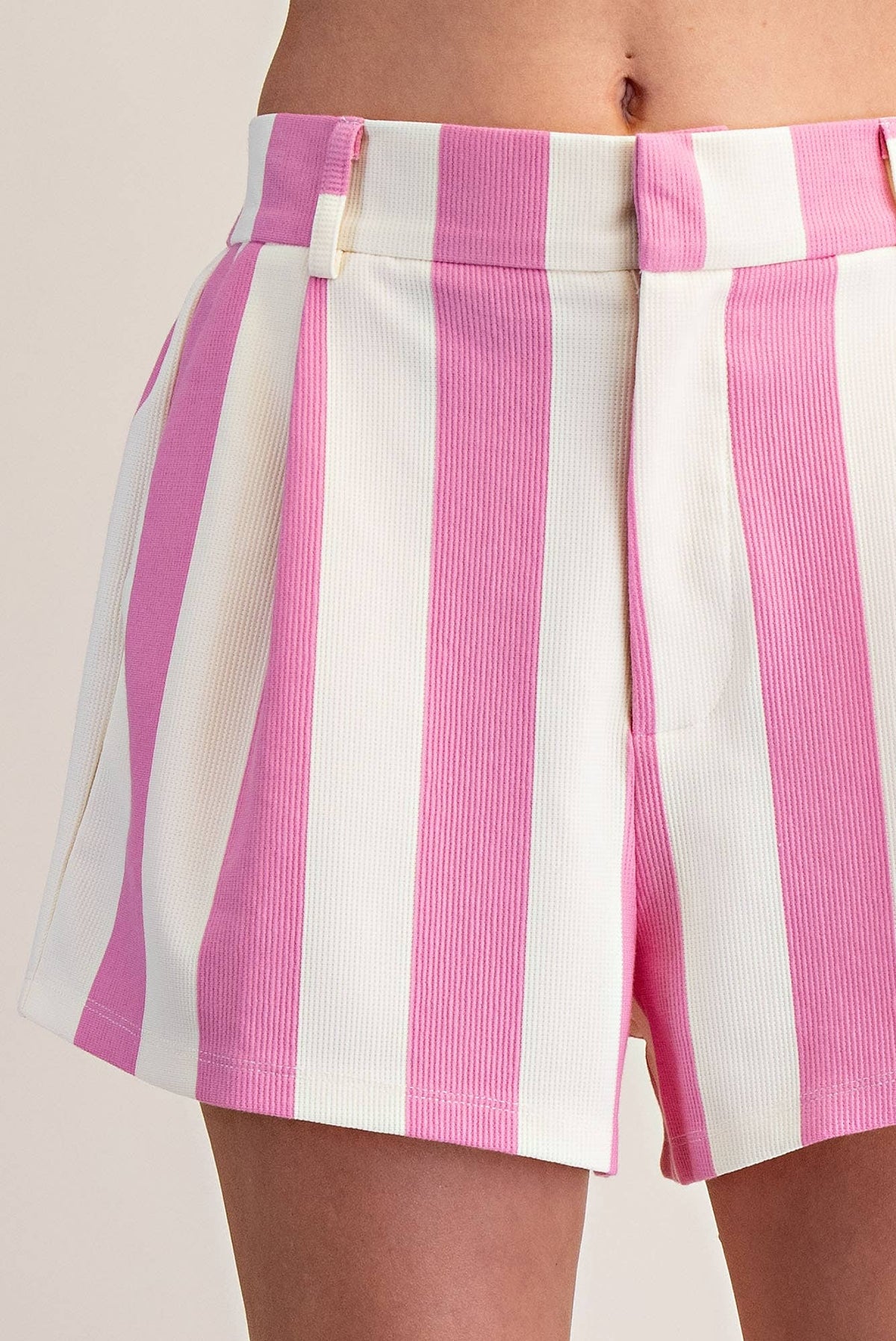 Pink High Waist Striped Stretch Shorts (1/2 Set)