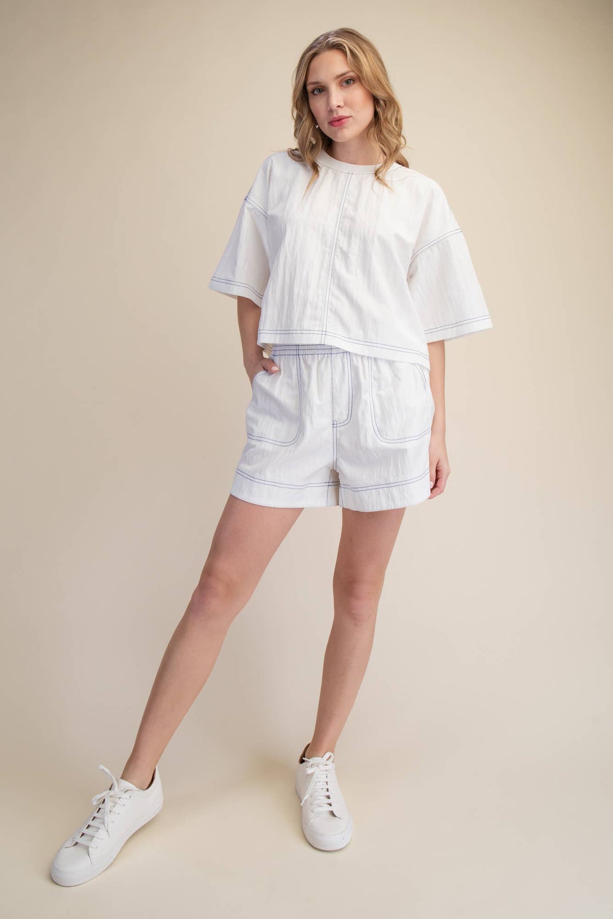 Waist Elastic Band Stitch Detail Relaxing Shorts