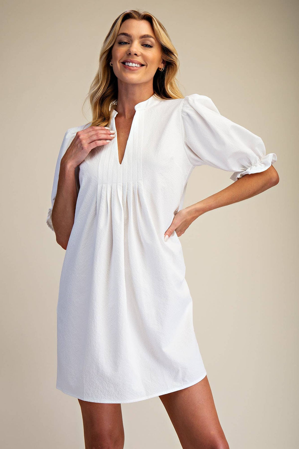 White Puff Sleeve Mini Dress