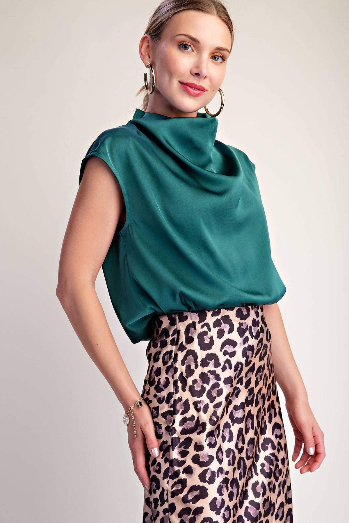 Cowl Neck  Sleeveless Satin Top