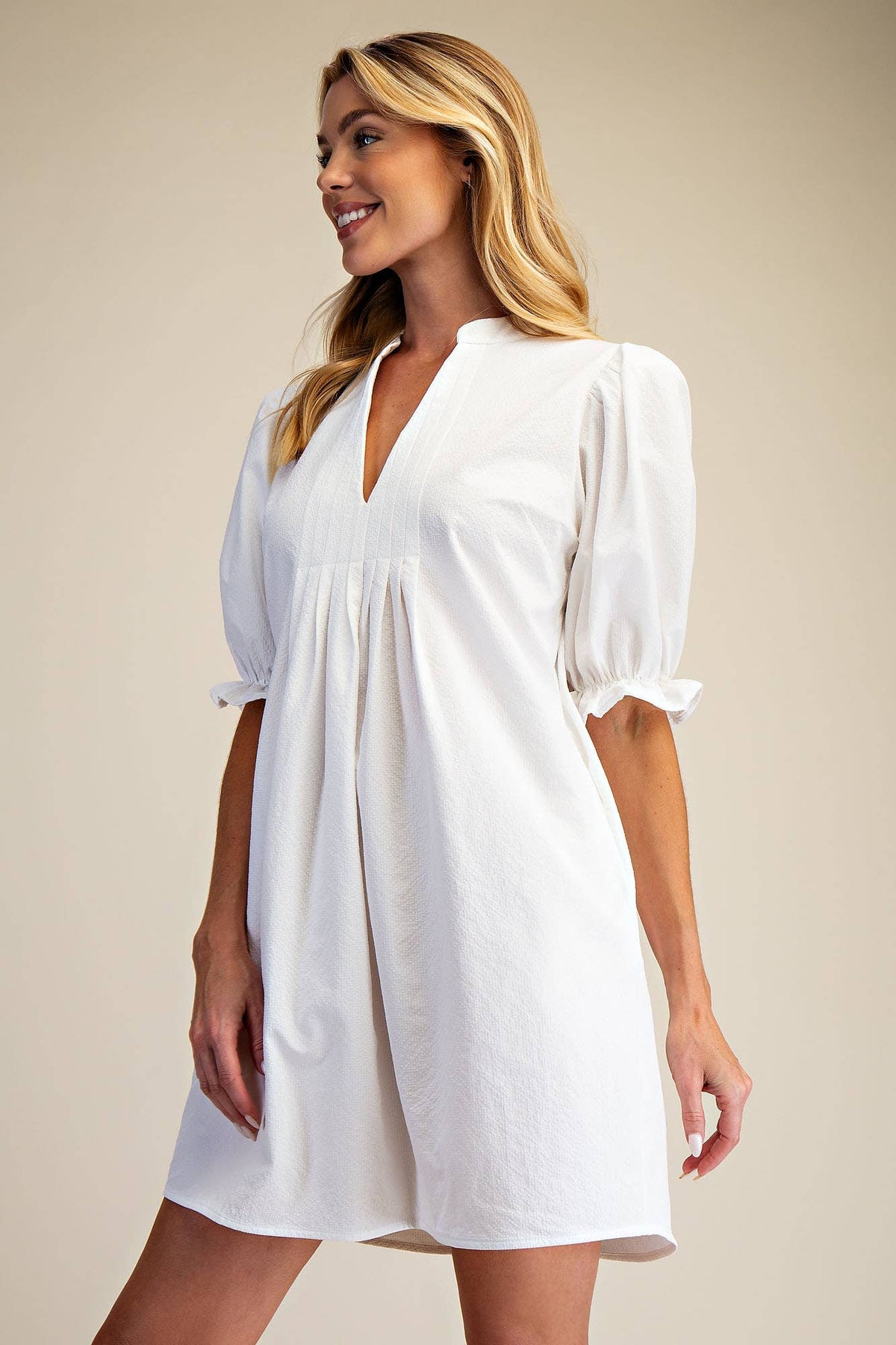 White Puff Sleeve Mini Dress