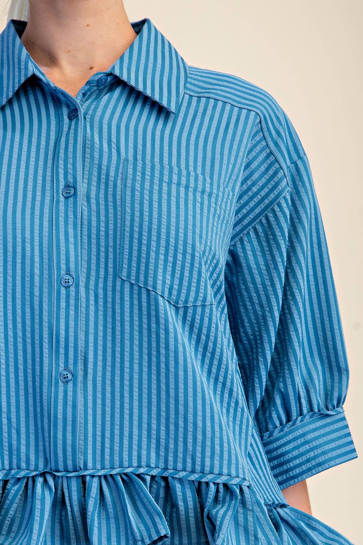 Ruffle Shirt With Collar Neck Button Down