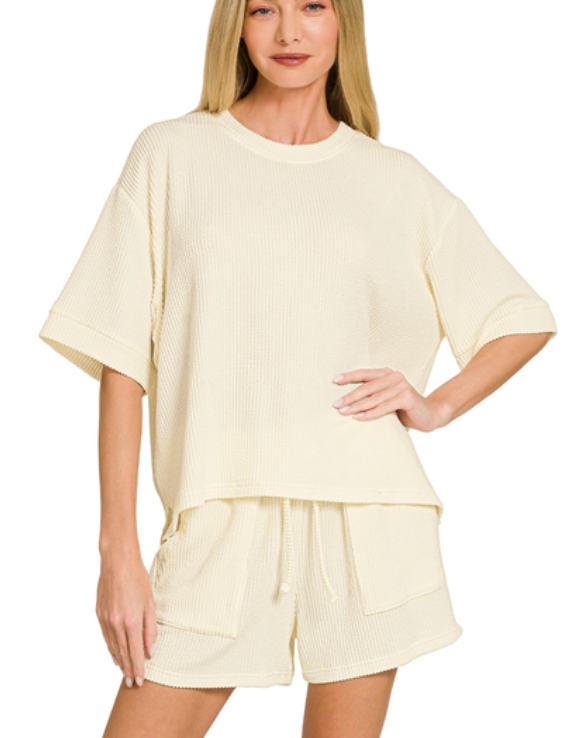 Cream ribbed set