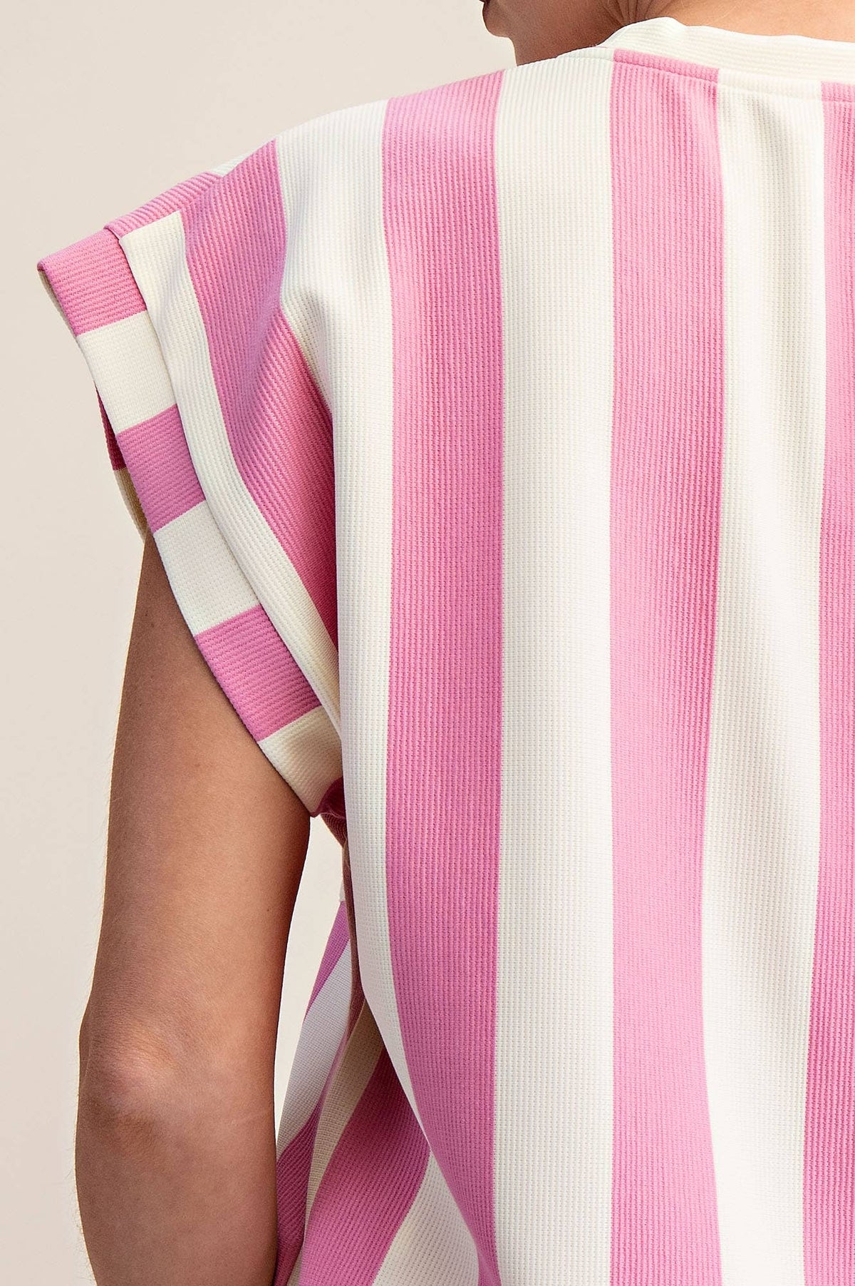 Pink Round Neck Pocket Stripe Top (1/2 Set)