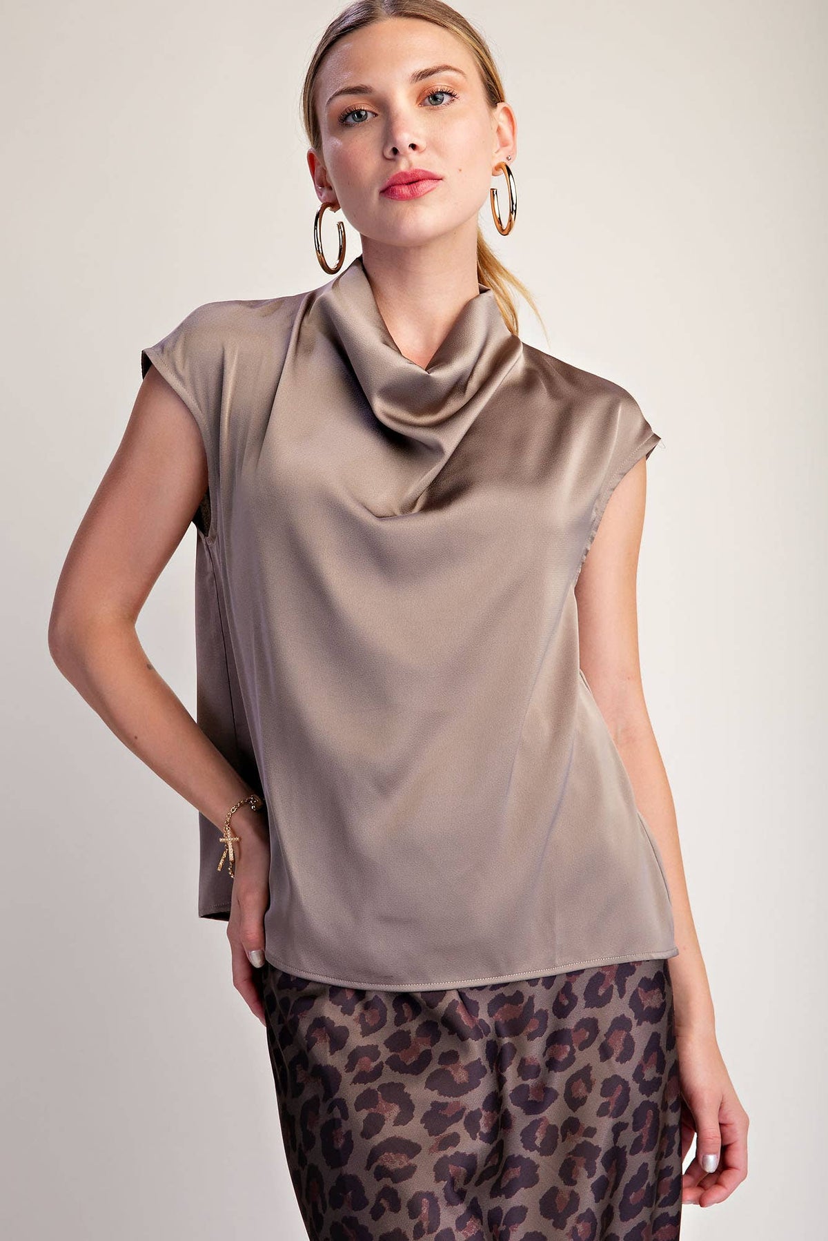Cowl Neck  Sleeveless Satin Top