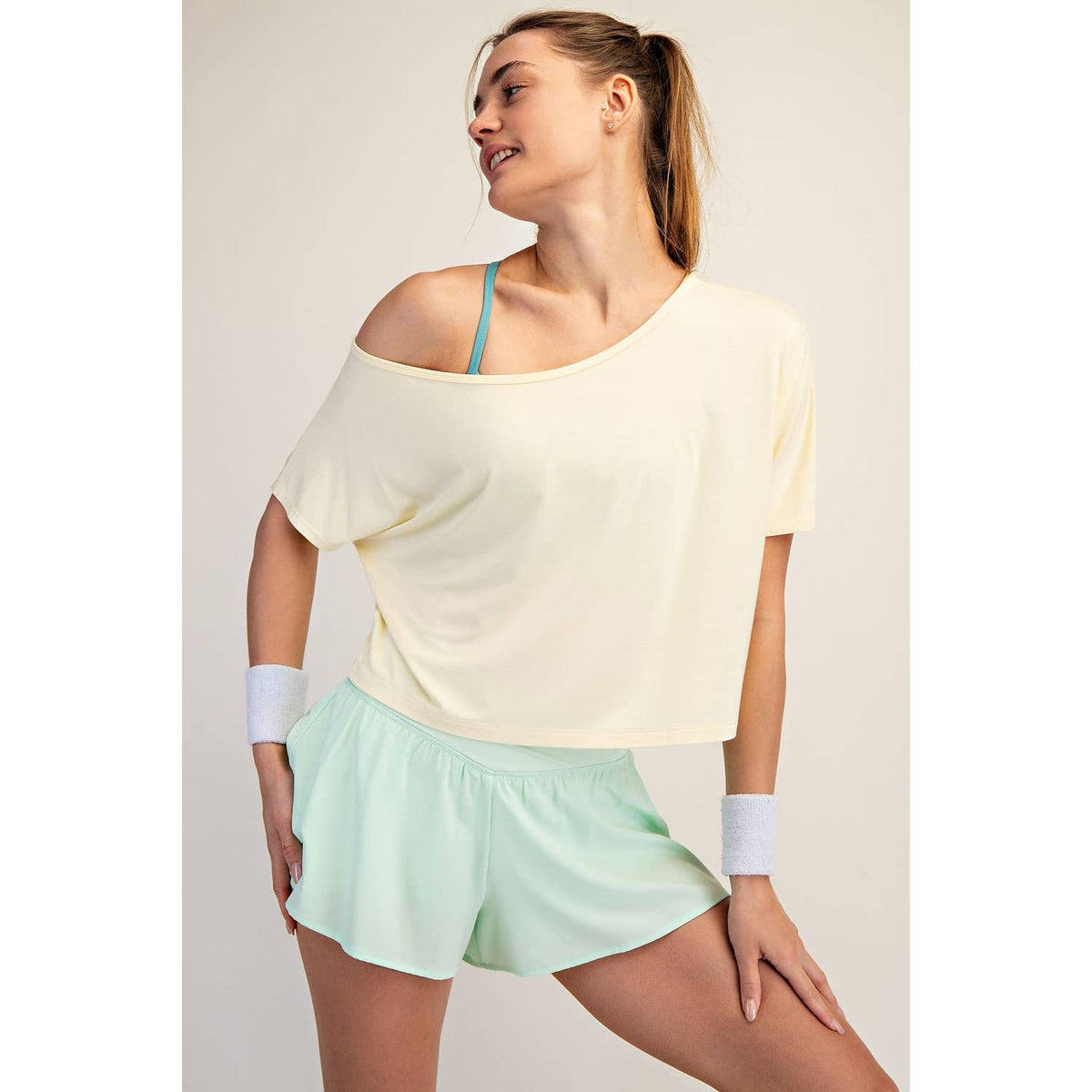 Yellow VISCOSE MODAL CROPPED OFF SHOULDER TOP