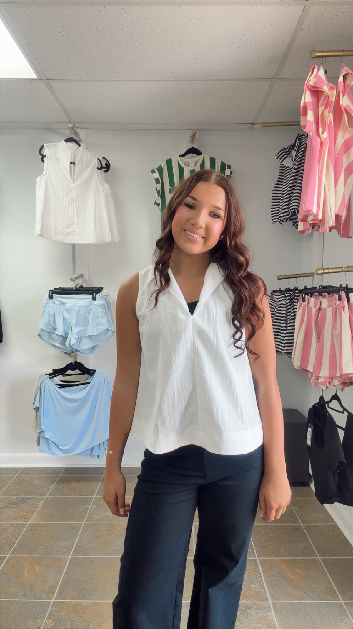 Stand Collar Slit V-Neck Sleeveless Top