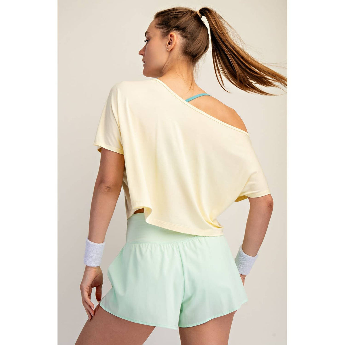 Yellow VISCOSE MODAL CROPPED OFF SHOULDER TOP