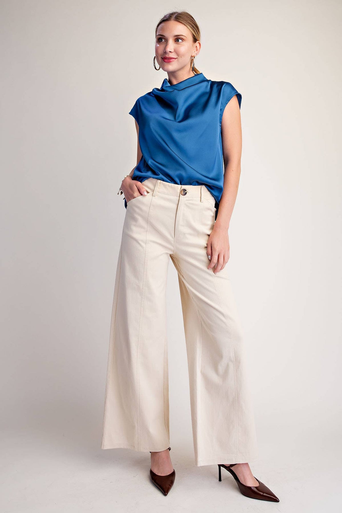 Cowl Neck  Sleeveless Satin Top