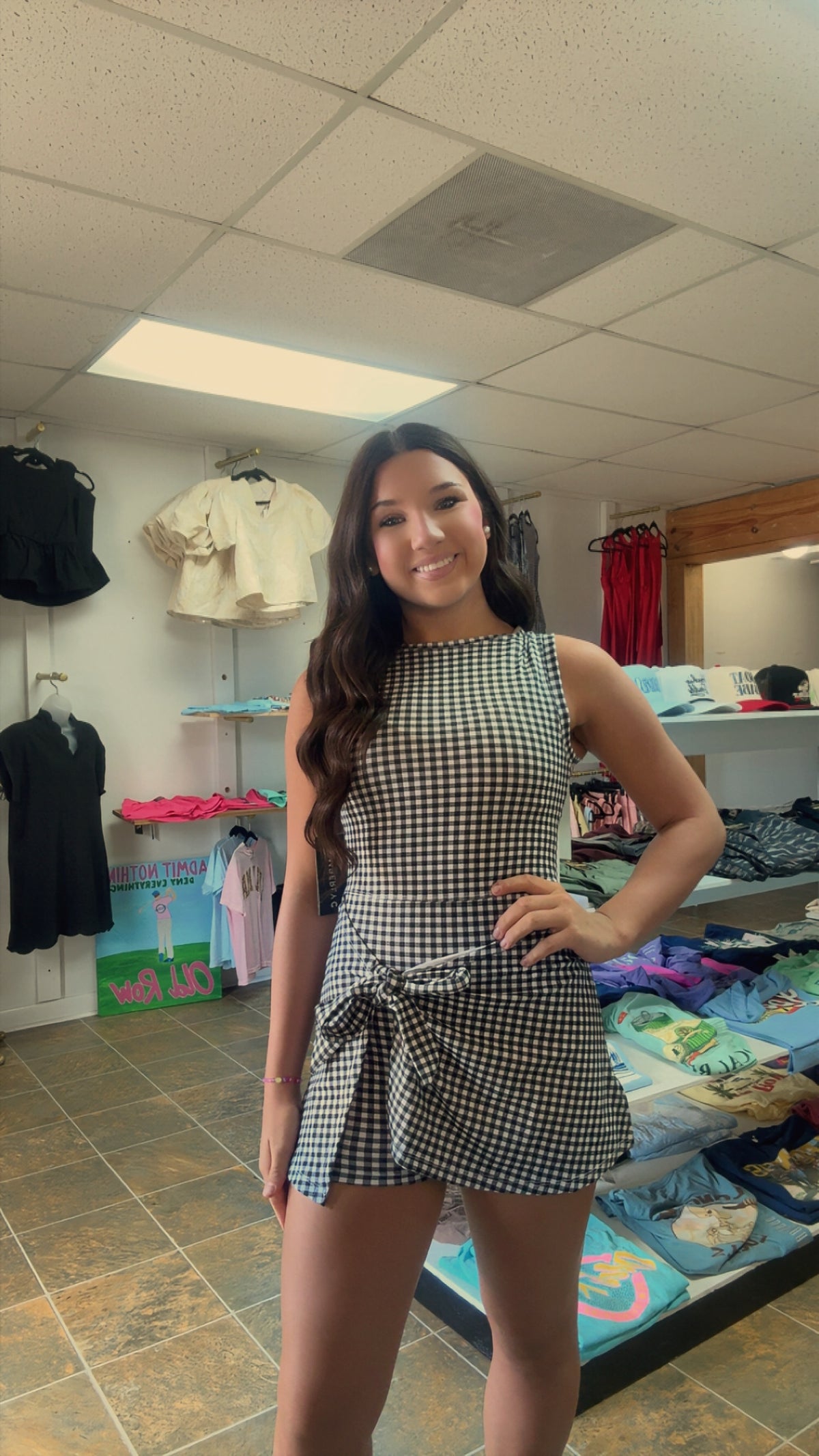 Black Gingham Print Sleeveless Wrap Tie Front Dress
