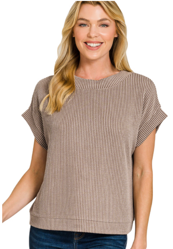 Mocha short sleeve ribbed top