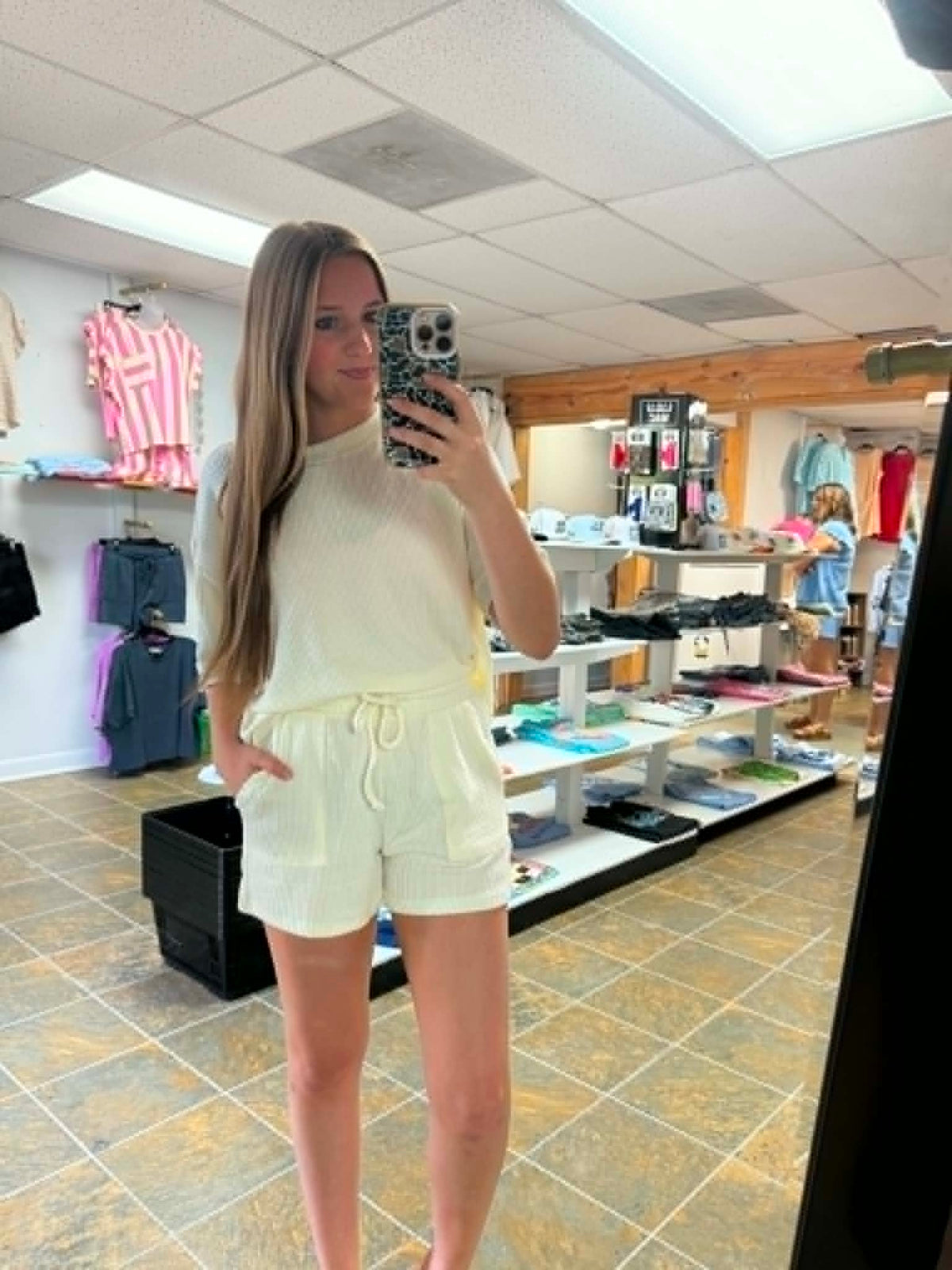 Cream Short Sleeve Ribbed Set