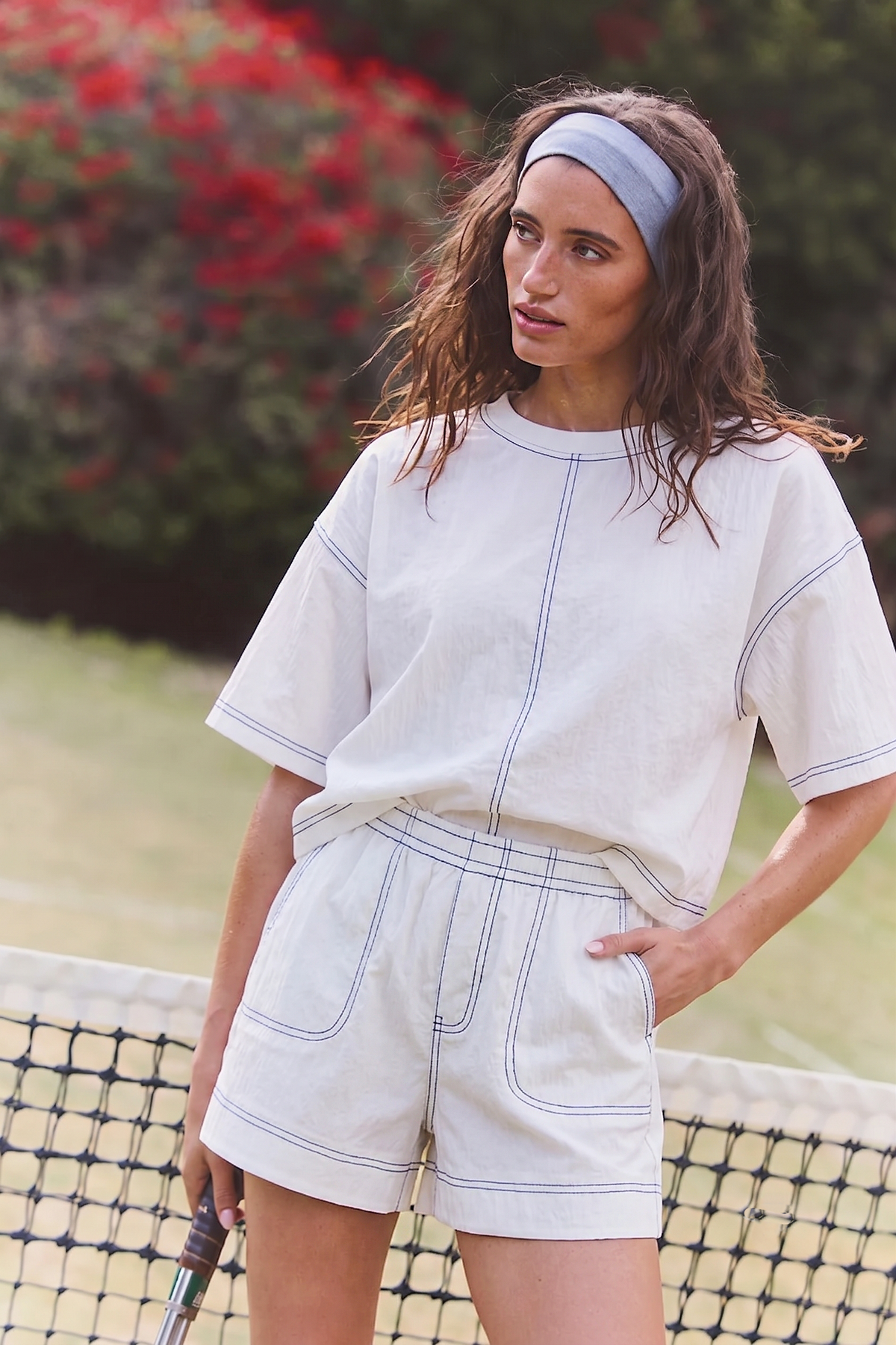 Round Neck Oversized Stitch Detail Crop Top