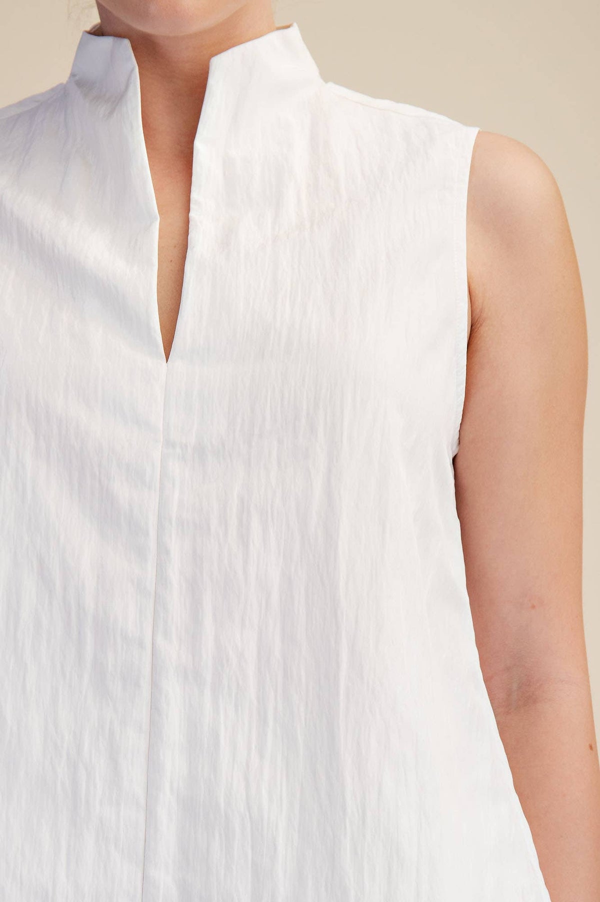Stand Collar Slit V-Neck Sleeveless Top