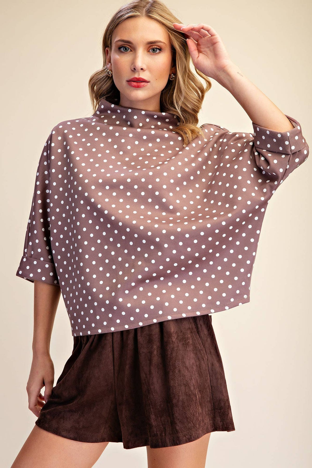 Polka Dot Mock-Neck Top