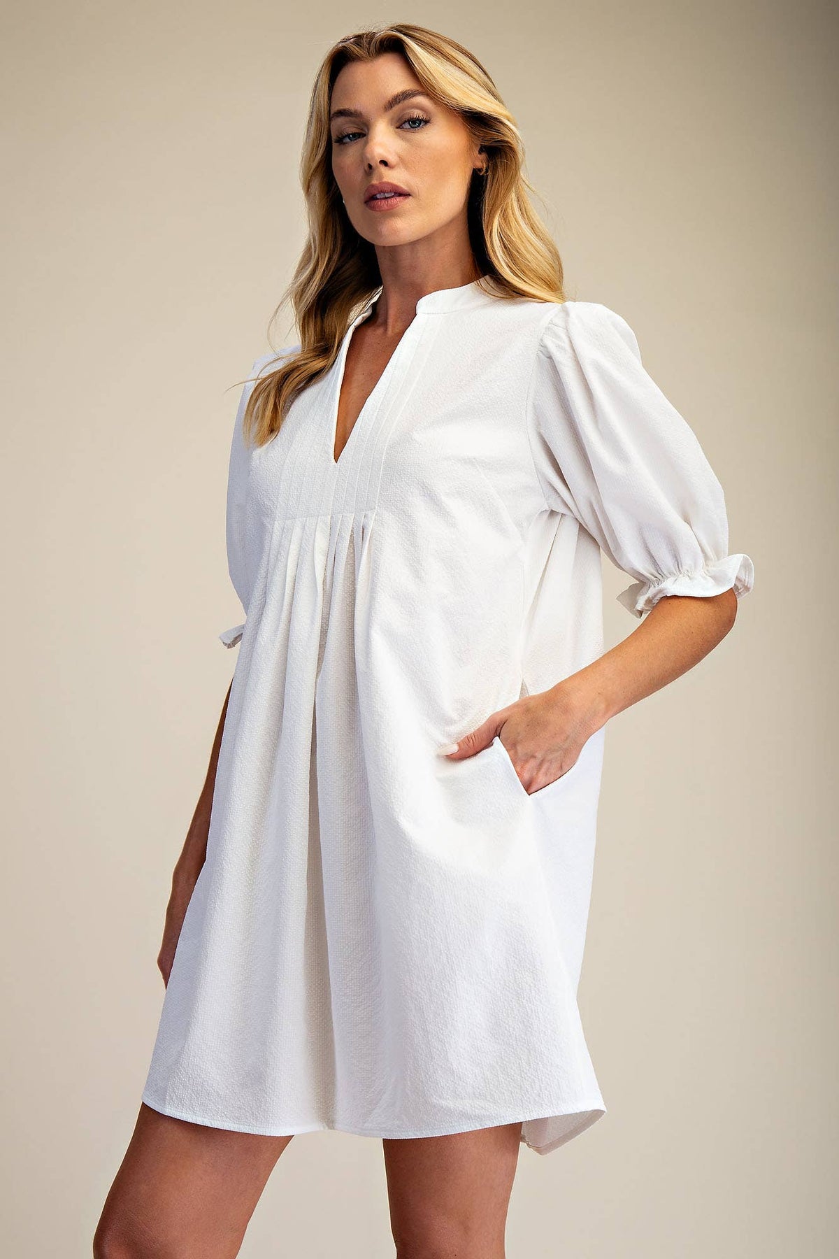 White Puff Sleeve Mini Dress