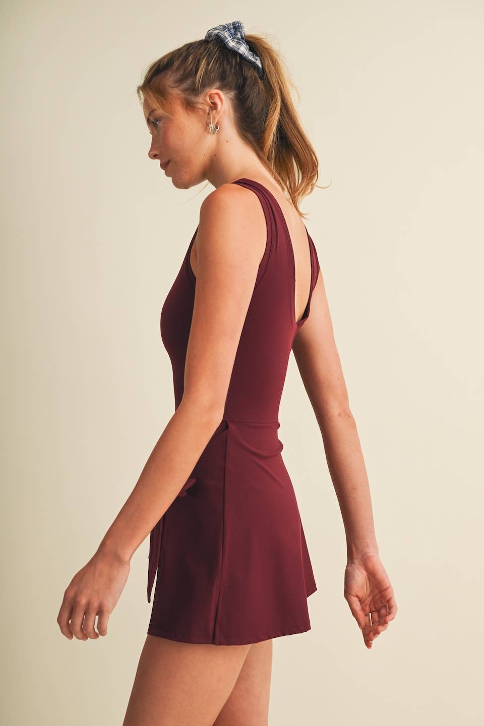 Burgundy Sleeveless Wrap Tie Front Dress