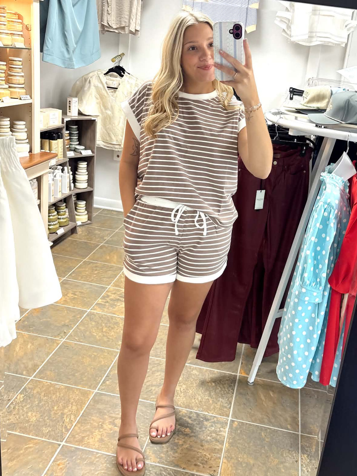 Mocha Stripe rib banded set