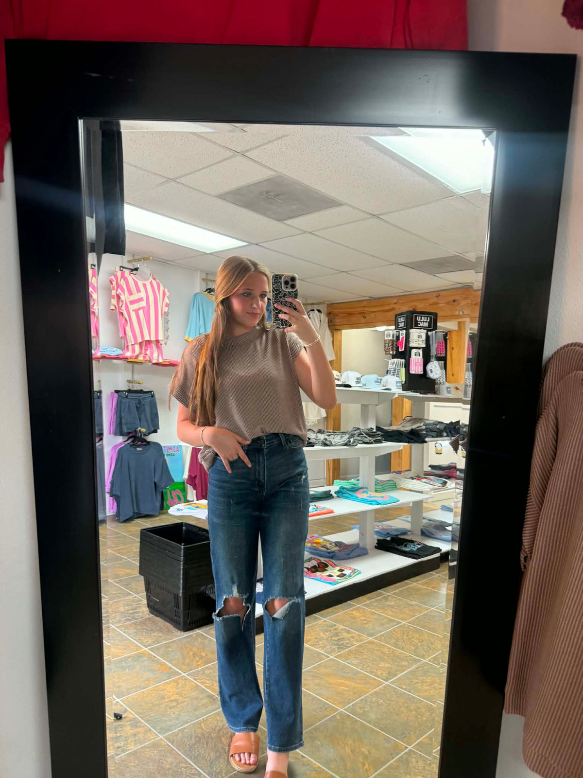 Mocha short sleeve ribbed top