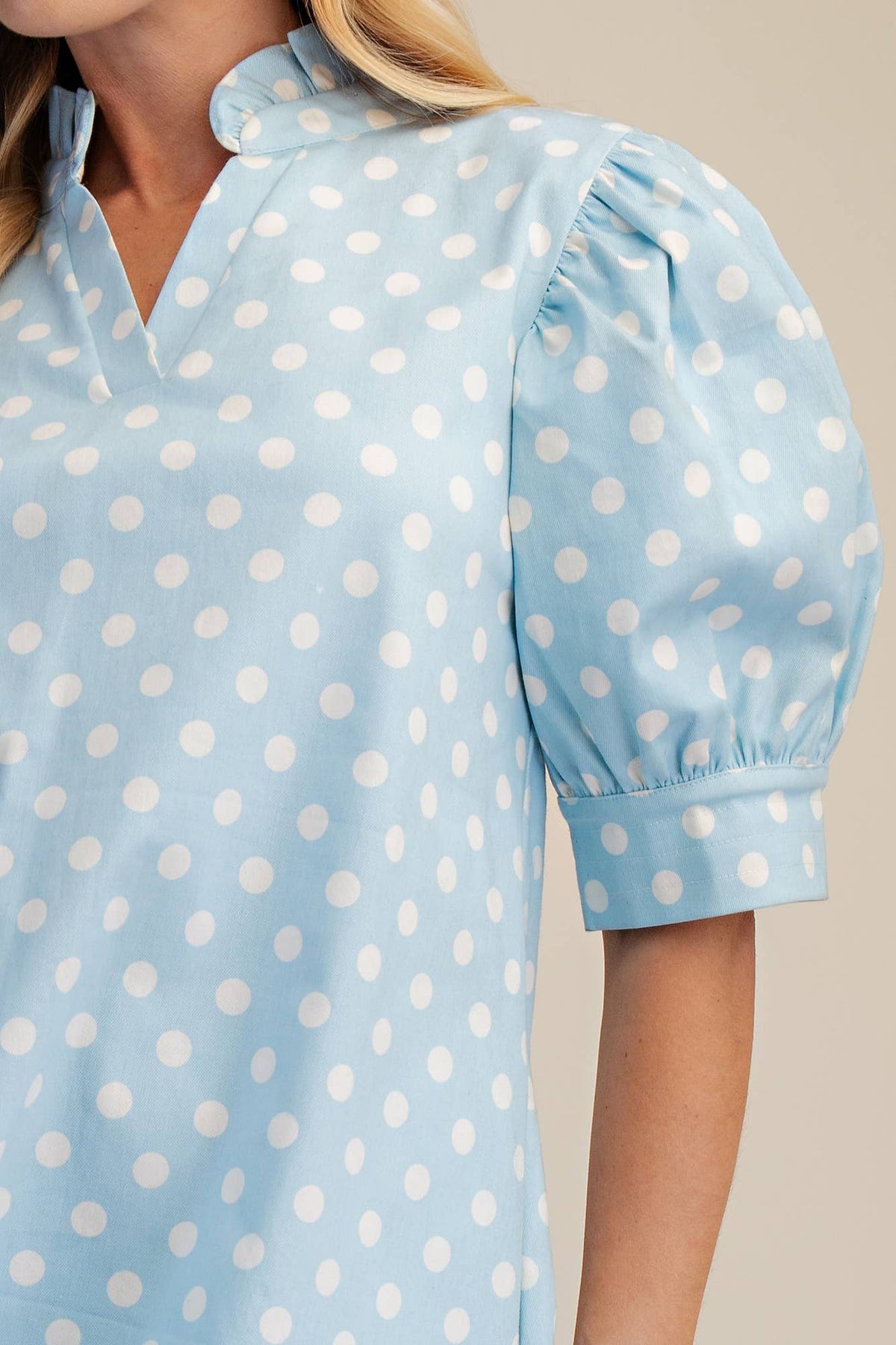 Ruffle V-Neck Puff Sleeve Polka Dot Mini Dress
