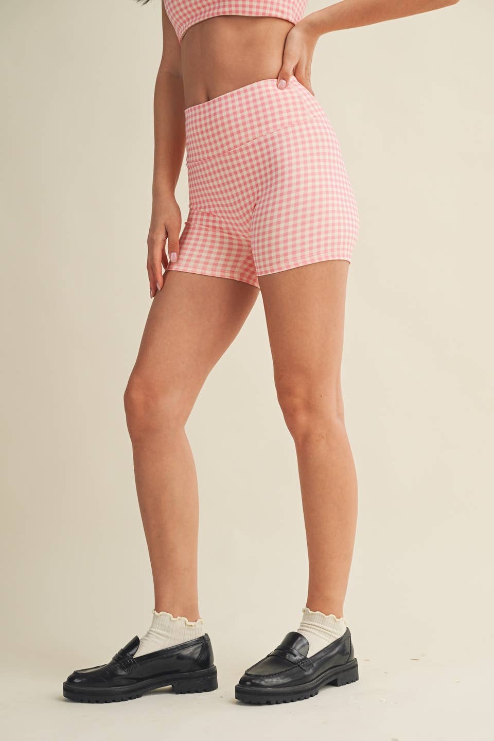 Pink Gingham Print Biker Shorts (1/2 Set)