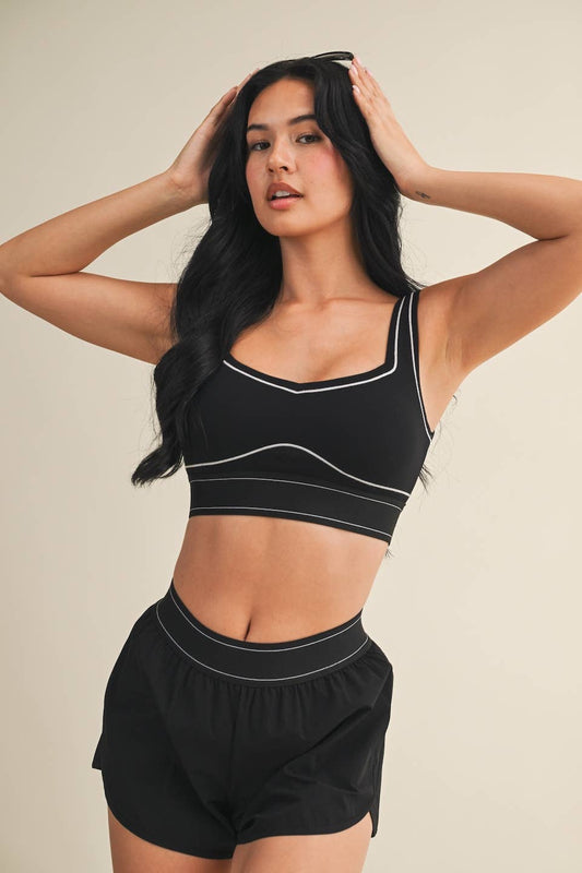 Black Contrast Thread Sports Bra