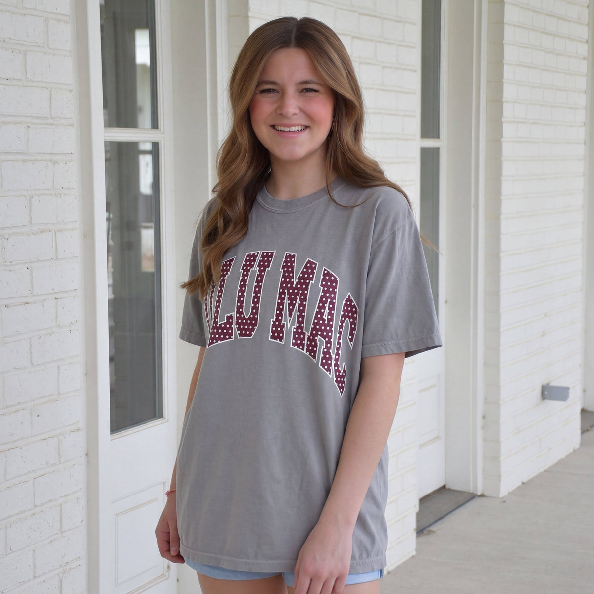 Lulu Mac Team Maroon/White Polka Dot Adult Granite Comfort Colors Tee