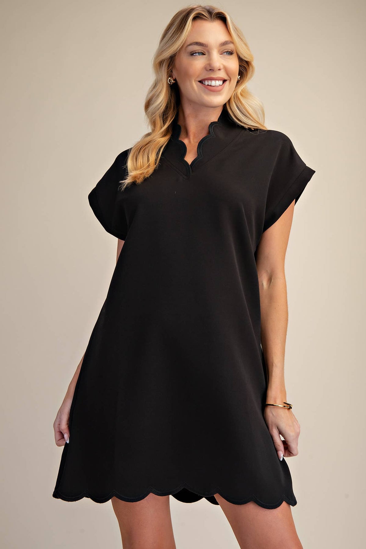 Scallop V-Neck Mini Dress