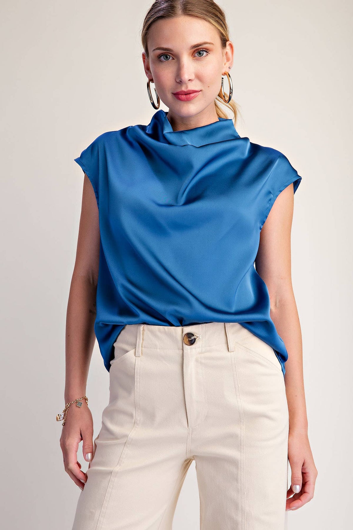 Cowl Neck  Sleeveless Satin Top